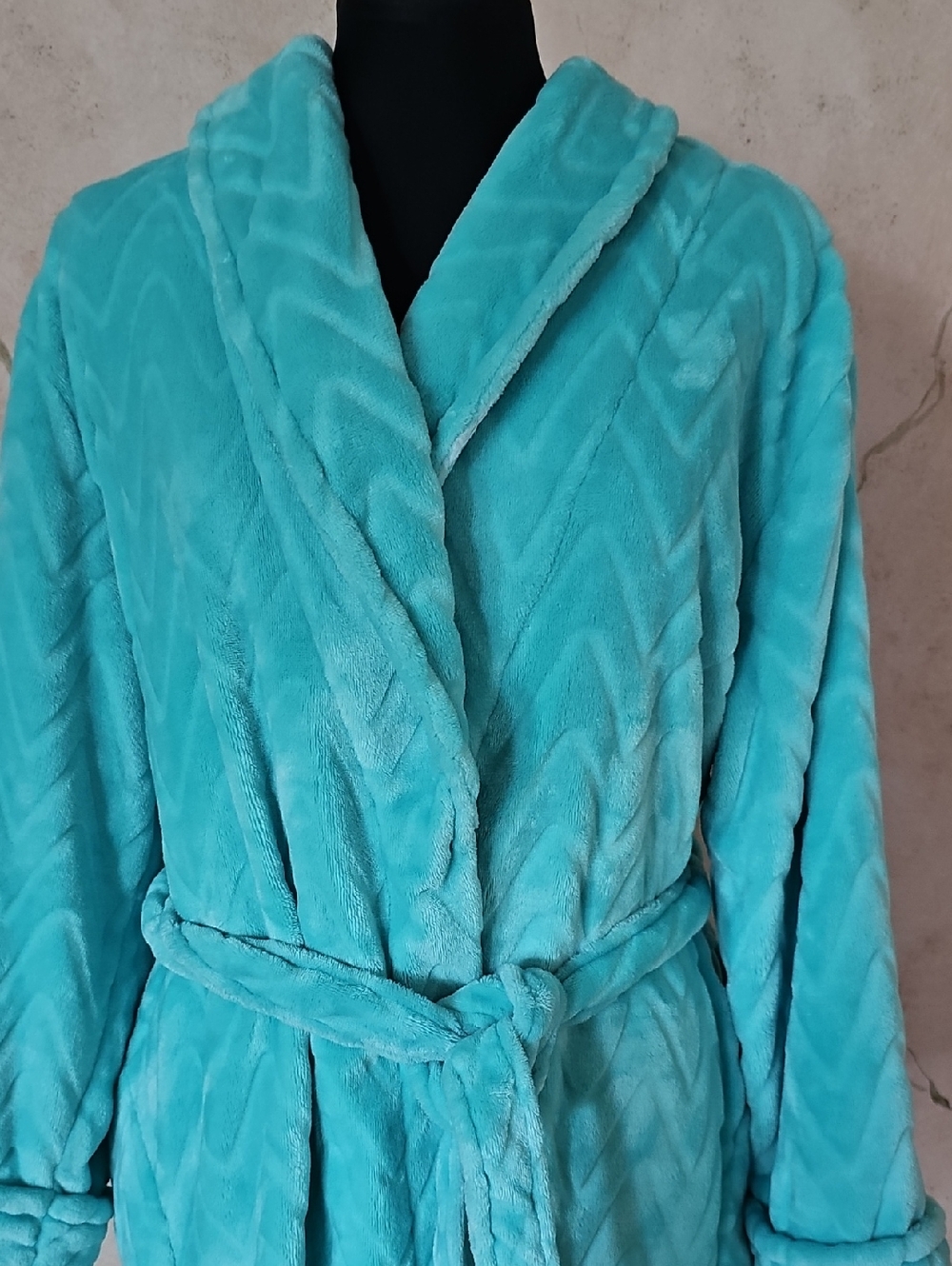 Sleep Chic Blue Mint Plush Belted Bath Robe Women's Petite Large